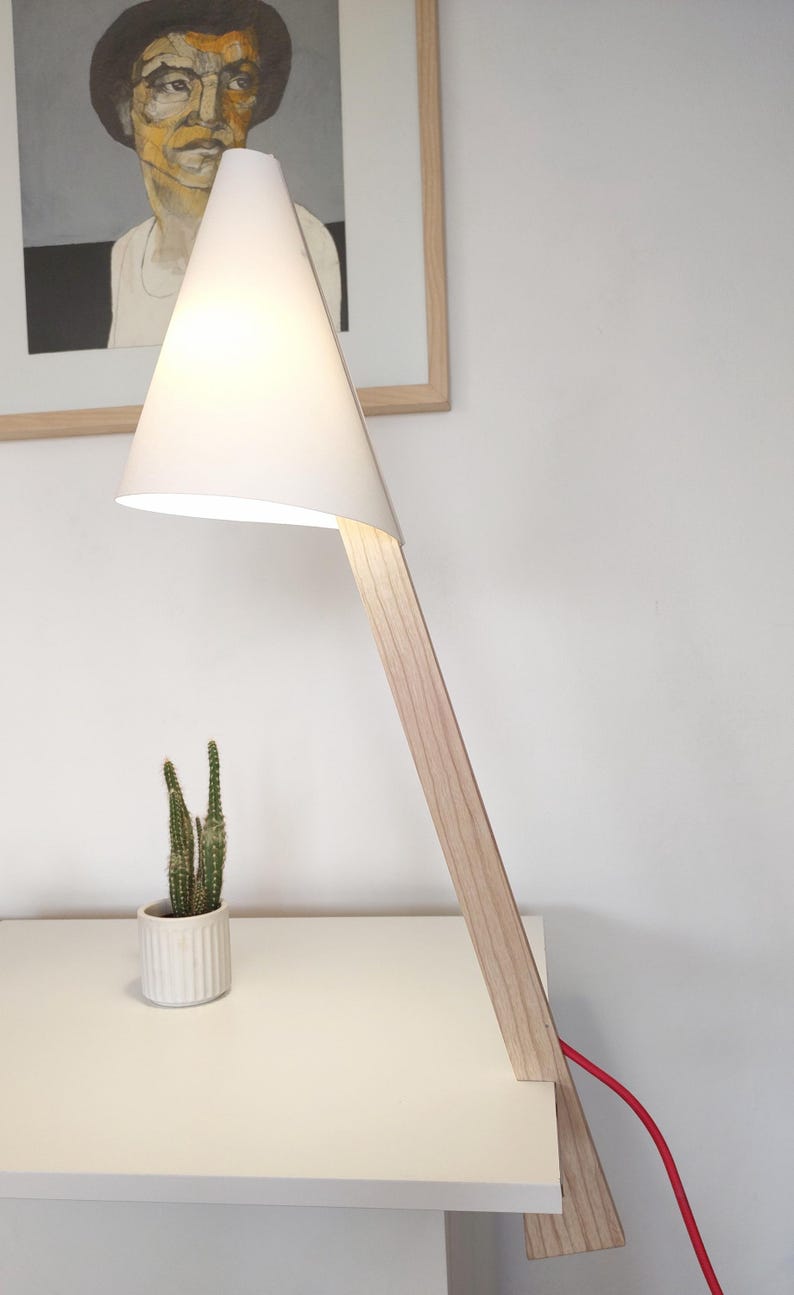 Minimalist Table Lamp for Office or Bedside, Gift Under 100, WOODPECKER White