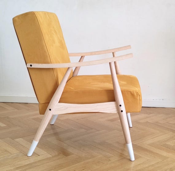 Wooden retro upholstered armchair