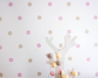 Geometric wall decal with 96 circle wall decals (2,3 in or 6 cm diameter each one), baby bedroom wallpaper easy peel and stick