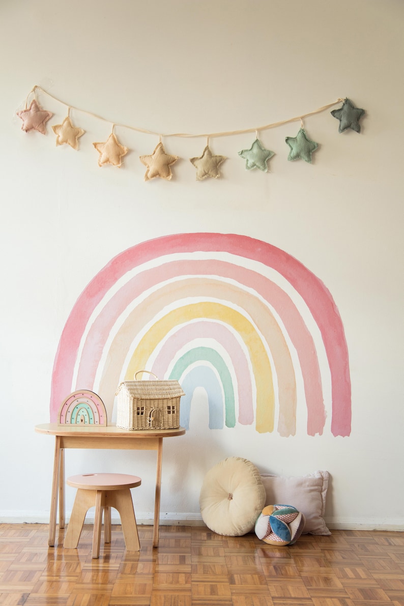Rainbow Wall Sticker Watercolor Rainbow Wall Decal Pastel Etsy