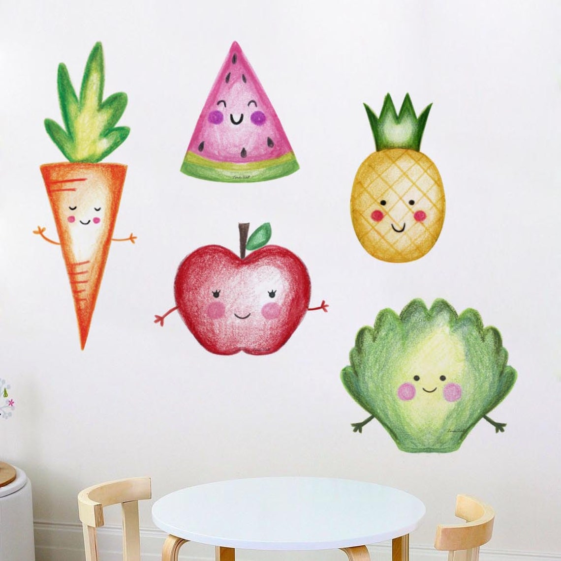 Fruits and Vegetables Wall Decal for Kitchen Decor, Watercolor Fruits