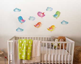 Bird Wall decal, pastel nursery wall decor, Nursery birds stickers, Love birds, Baby shower gift