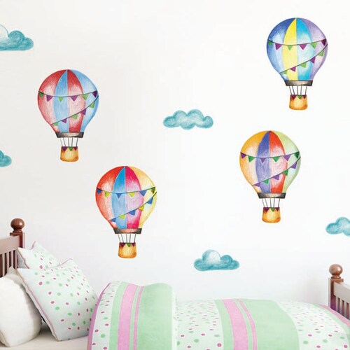 Retro Hot Air Balloons Nursery Wall Decals Watercolor Clouds Etsy
