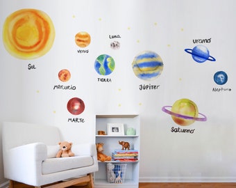 Space wall decal, Solar System wall art for kids perfect for Outer Space Nursery, Galaxy wall art, Planet wall stickers