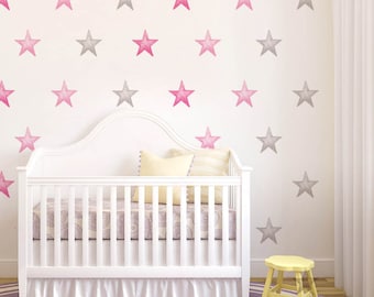 Stars wall decals, Watercolour wall decal for Baby Bedroom, 40 stars stickers for nursery decor