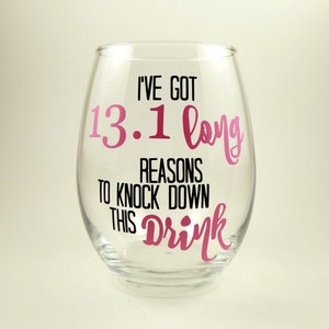 I've Got 13.1 Reasons Running Stemless Wine Glass; Great Gift for Runners, Half Marathon Gifts, Running Glass, Pink, Run Cup