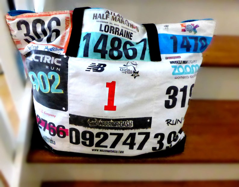 Large Race Bib Tote Bag; Great Gift for Runners Personalized Bag; With Zipper; Great Travel Bag; Sports Bag; Overnight Bag