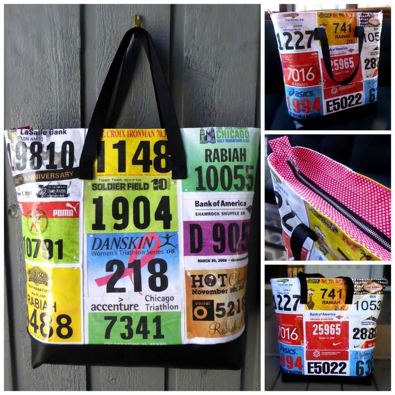 Large Race Bib Tote Bag; Great Gift for Runners Personalized Bag; With Zipper; Great Travel Bag; Sports Bag; Overnight Bag