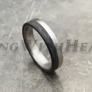 Forged Carbon Fiber Ring with Stainless Steel, Matte Black Mens Ring, Minimalist Wedding Ring, Father&#39;s Day Gift, Lightweight Carbon Ring