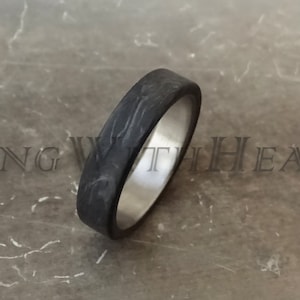 Forged Carbon Fiber Ring with Titanium, Minimalist Mens Wedding Band, Lightweight Ring, Black Ring, Hypoallergenic Ring, Valentines Day Gift