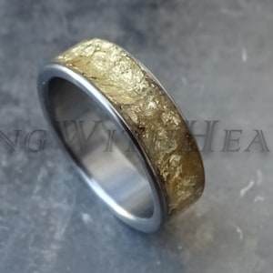 24K Gold Leaf Ring with Stainless Steel, Wedding Band, Engagement Ring, Mothers Day Gift, Valentine&#39;s Day Gift, Birthday Gift, Gold Ring