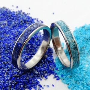 Genuine Turquoise and Lapis Lazuli Ring Set with Titanium, Hypoallergenic Wedding Bands, Anniversary Rings, friendship gift, price = set