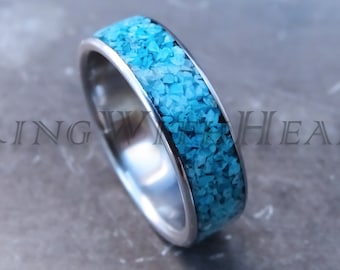 Genuine Turquoise Ring with Titanium, Hypoallergenic Wedding Band, Natural December Birthstone Ring, Valentine&#39;s Day Gift, Christmas Gift