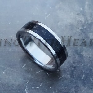 Black Tourmaline Ring with Stainless Steel, Wedding Band, Valentine&#39;s Day Gift, October Birthstone Ring, Father&#39;s Day Gift, Mothers Day Gift
