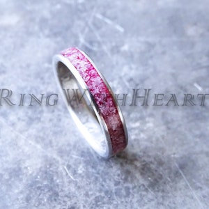 Red Tourmaline Ring with Stainless Steel, Wedding Band, October Birthstone Ring, Mother&#39;s Day Gift, Valentine&#39;s Day Gift, Birthday Gift