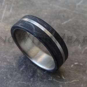 Forged Carbon Fiber Ring with Stainless Steel, Black Mens Wedding Ring, Valentines Day Gift, Valentines Day, Father&#39;s Day Gift, Carbon Ring