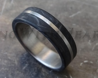 Stainless Steel Ring with Carbon, Black Ring, Carbon Ring, Forged Carbon Fiber Ring, Father's Day Gift, Christmas Gift, Minimalist Ring