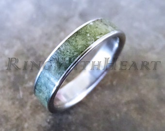 Genuine Jade Ring with Titanium, Hypoallergenic Wedding Band, Lighter Green Jade, Engagement Ring, March Birthstone Ring