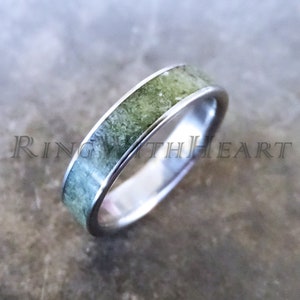 Genuine Jade Ring with Titanium, Hypoallergenic Wedding Band, Lighter Green Jade, Engagement Ring, March Birthstone Ring