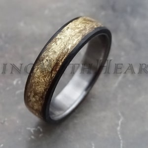 Forged Carbon Fiber Ring with 24K Gold Leaf and Titanium, Lightweight Ring, Hypoallergenic Wedding Ring, Black Ring, Valentines Day Gift