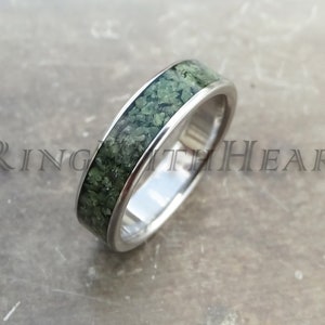 Jade Ring with Titanium, Hypoallergenic Wedding Band, Darker Green Jade, Engagement Ring, March Birthstone Ring, Genuine Canadian Jade