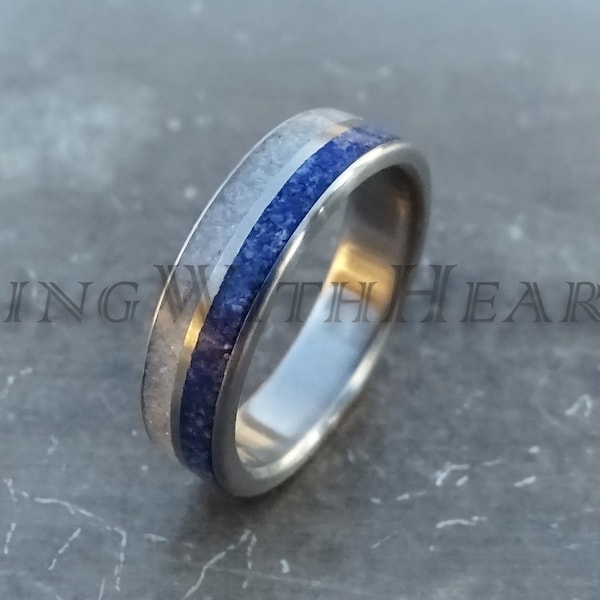 Anillo de acero inoxidable con piedra lunar y lapislázuli auténticos, alianza de boda, piedra de nacimiento de junio, piedra de nacimiento de septiembre, regalo de Navidad.