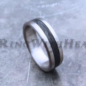 Forged Carbon Fiber Ring with Titanium, Minimalist Wedding Band, Lightweight Ring, Matte Black Ring, Hypoallergenic Ring, Carbon Ring