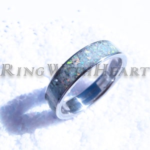 Fire & Snow Opal Ring with Titanium, Hypoallergenic Wedding Band, Mother&#39;s Day Gift, Promise Ring, Anniversary Gift, Valentine&#39;s Day Gift
