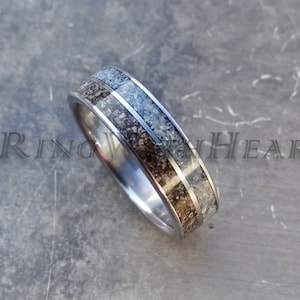 Dinosaur Bone and Genuine Kyanite Ring with Titanium, Hypoallergenic Wedding Band, Engagement Ring, Valentine&#39;s Day Gift, Christmas Gift