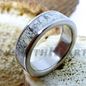 Ring hertengewei met roestvrij staal, trouwring gewei, verlovingsring, jagerscadeau, beloftering, Vaderdagcadeau, Valentijnsdag