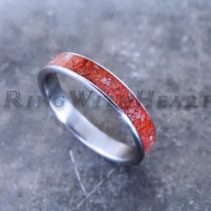 Red Coral Ring with Stainless Steel, Wedding Band, Engagement Ring, Valentine's Day Gift, Red Ring, Mother's Day Gift, Valentines Day Gift