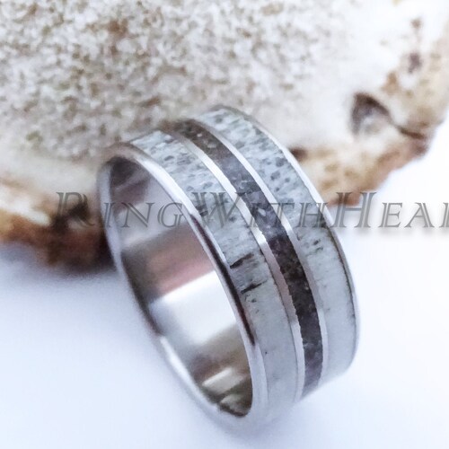 DINOSAUR BONE Ring With Antler Ring Titanium Wedding Band Mens Etsy
