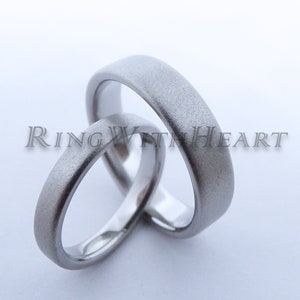 Set of Sandblasted Stainless Steel Ring, Minimalist Wedding Band Set, Engagement Rings, Anniversary Rings, Friendship Gift, price = pair