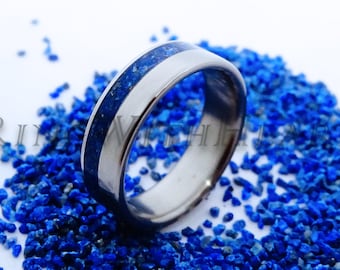 Lapis Lazuli Ring with Titanium, Hypoallergenic Wedding Band, Engagement Ring, September Birthstone Ring, Birthday Gift, Valentines Day Gift