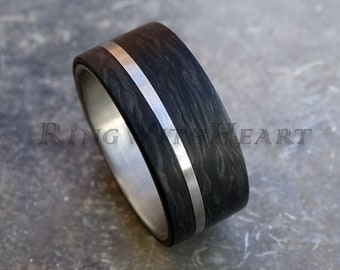 Geschmiedeter Karbonfaser Ring mit Titan, Ehering für schwarze Männer, Leichter Ring, hypoallergener Ring, Valentinstag Geschenk