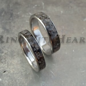 Dinosaur Bone Ring Set with Titanium, Hypoallergenic Wedding Bands, Anniversary Rings, Friendship Gift, Engagement Ring Pair, price = pair