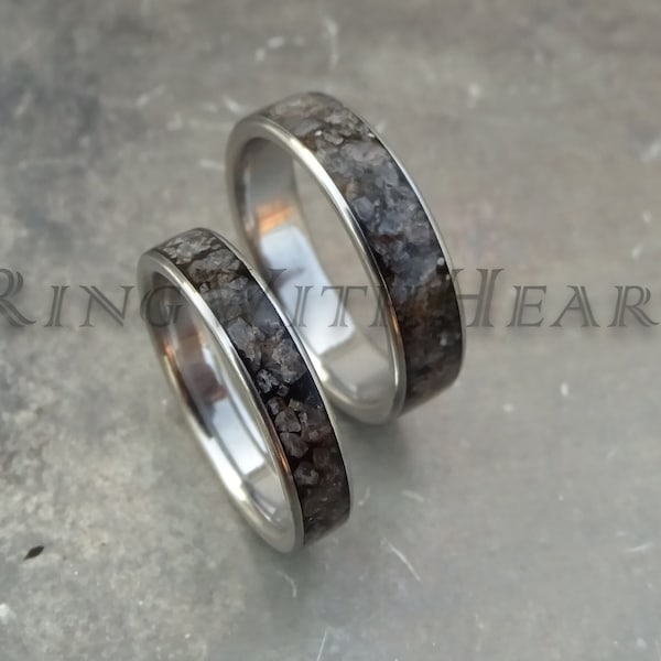 Dinosaur Bone Ring Set with Titanium, Hypoallergenic Wedding Bands, Anniversary Rings, Friendship Gift, Engagement Ring Pair, price = pair