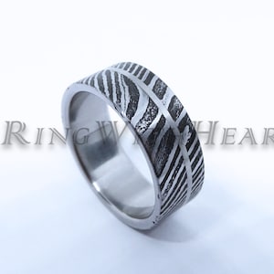 Custom Engraved Damascus Steel Ring with Titanium, Boyfriend gift, Wedding Ring, Engagement Ring, Personalized Gift for Him