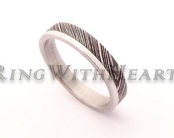 Damascus Steel Ring with Titanium, Engraved Girlfriend gift, Wedding or Engagement Ring, Personalized Gift for Her,