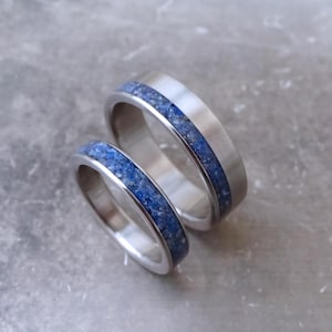 Titanium Wedding Band Set with Genuine Lapis Lazuli – Hypoallergenic Engagement Rings, September Birthstone, 9th Anniversary Gift