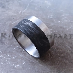 Forged Carbon Fiber Ring with Stainless Steel, Matte Black Mens Ring, Minimalist Wedding Ring, Father&#39;s Day Gift, Christmas Gift