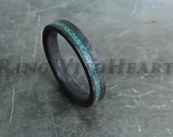 Carbon Ring, Forged Carbon Fiber Ring with Genuine Malachite, Minimalist Wedding Band, Lightweight Black Ring, alternative wedding