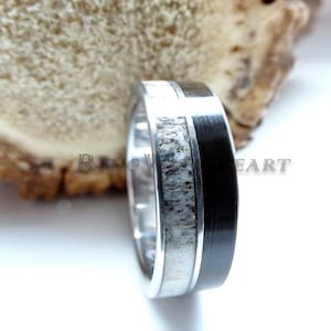 Titanium Ring with Deer Antler and Ebony Wood, Hypoallergenic Wedding Ring, Engagement Ring, Birthday Gift for Him, Hunters Gift