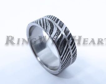 Custom Engraved Damascus Steel Ring with Titanium, Boyfriend gift, Wedding Ring, Engagement Ring, Personalized Gift for Him