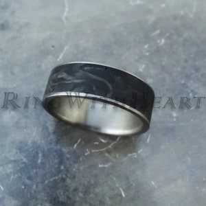 Forged Carbon Fiber Ring with Stainless Steel, Minimalist Black Wedding Band, Lightweight Ring, Matte Black Carbon Ring, Valentines Day Gift