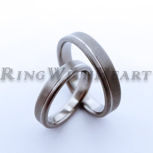 Set of Sandblasted Titanium Rings, Lightweight Wedding Bands, Hypoallergenic Engagement Rings, Minimalist Rings, friendship gift, price=pair