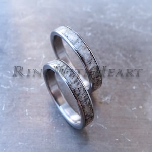 Deer Antler Ring Set with Titanium, Antler Wedding Ring Pair, Hypoallergenic Engagement Ring, Anniversary Rings, friendship gift, price=set