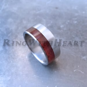 Padauk Wood Ring with Stainless Steel, Wedding Band, Engagement Ring, Valentine&#39;s Day Gift, Father&#39;s Day Gift