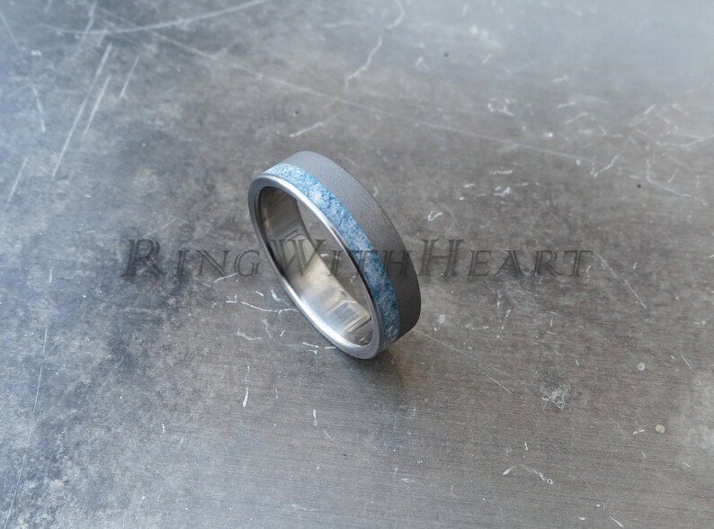 Sandblasted Titanium Ring with Kyanite, Hypoallergenic Wedding Ring, Engagement Ring, Ring for Her, Valentines Day Gift image 1