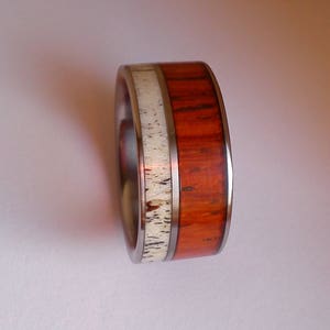 Padauk Wood and Deer Antler Ring with Titanium, Personalized Wedding Ring, Hypoallergenic Engagement Ring, Hunters Gift, Valentines Day Gift